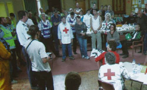 Red Cross volunteers attend a training session for their emergency services and outreach work. Red Cross volunteers attend a training session for their emergency services and outreach work.